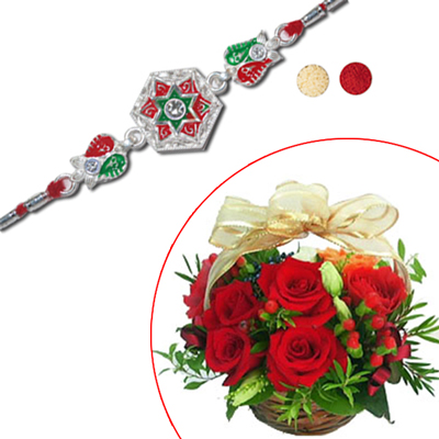 "Rakhi - SIL-6130 A (Single Rakhi), 25 Red Roses in Basket - Click here to View more details about this Product